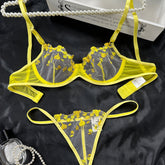 Romantic Floral Embroidered Lingerie Set - Lightweight Sheer Bra & Seductive Mesh Thong - Unlined, Feminine & Sexy Underwear for Women - Lena & Miles Exquisite Boutique LLC.