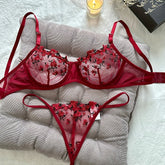 Romantic Floral Embroidered Lingerie Set - Lightweight Sheer Bra & Seductive Mesh Thong - Unlined, Feminine & Sexy Underwear for Women - Lena & Miles Exquisite Boutique LLC.