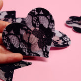 2 Pairs Ultra-Thin Sexy Black Lace Nipple Patches - Disposable, Breathable & Traceless, Snakeskin Pattern in Cross, Floral & Star Shapes for Women&