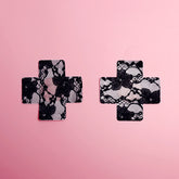 2 Pairs Ultra-Thin Sexy Black Lace Nipple Patches - Disposable, Breathable & Traceless, Snakeskin Pattern in Cross, Floral & Star Shapes for Women&