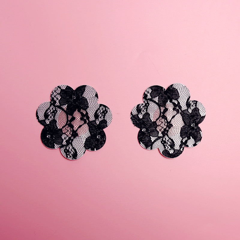 2 Pairs Ultra-Thin Sexy Black Lace Nipple Patches - Disposable, Breathable & Traceless, Snakeskin Pattern in Cross, Floral & Star Shapes for Women&