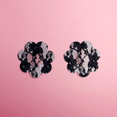 2 Pairs Ultra-Thin Sexy Black Lace Nipple Patches - Disposable, Breathable & Traceless, Snakeskin Pattern in Cross, Floral & Star Shapes for Women&