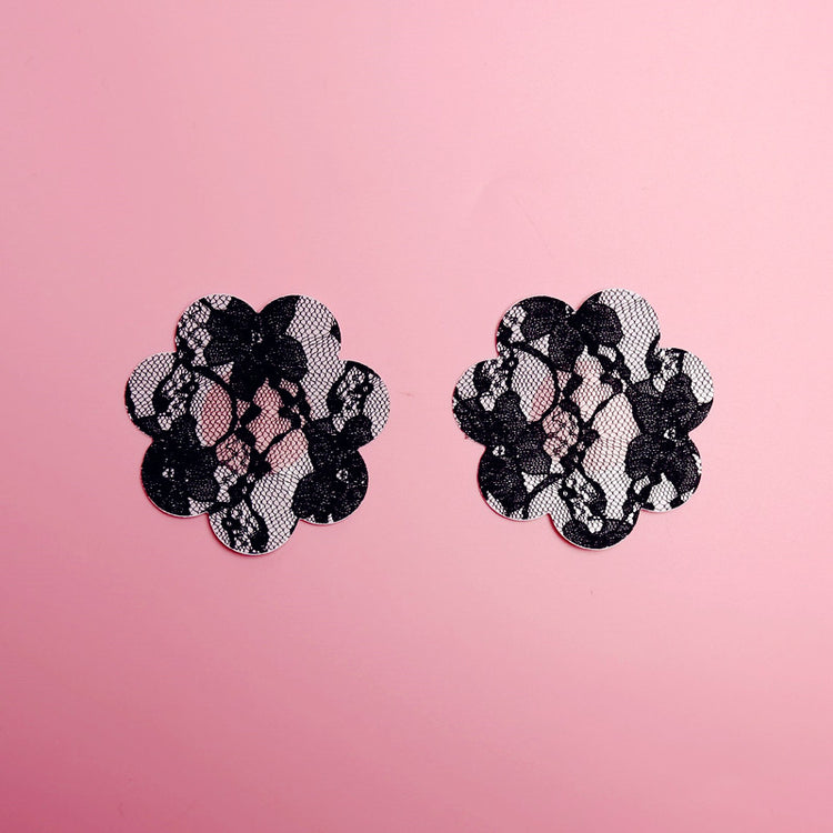 2 Pairs Ultra-Thin Sexy Black Lace Nipple Patches - Disposable, Breathable & Traceless, Snakeskin Pattern in Cross, Floral & Star Shapes for Women&