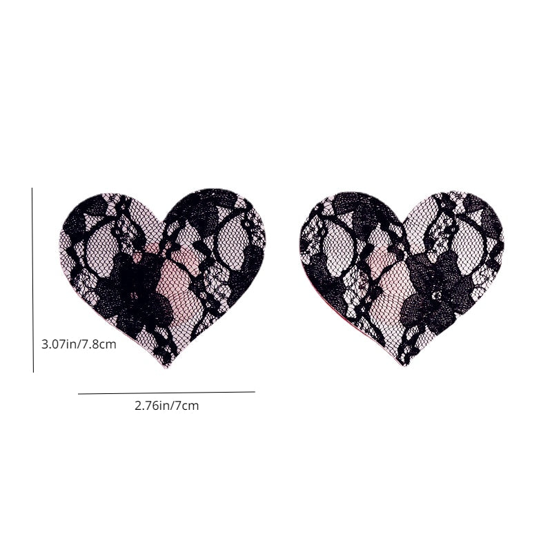 2 Pairs Ultra-Thin Sexy Black Lace Nipple Patches - Disposable, Breathable & Traceless, Snakeskin Pattern in Cross, Floral & Star Shapes for Women&