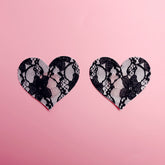 2 Pairs Ultra-Thin Sexy Black Lace Nipple Patches - Disposable, Breathable & Traceless, Snakeskin Pattern in Cross, Floral & Star Shapes for Women&