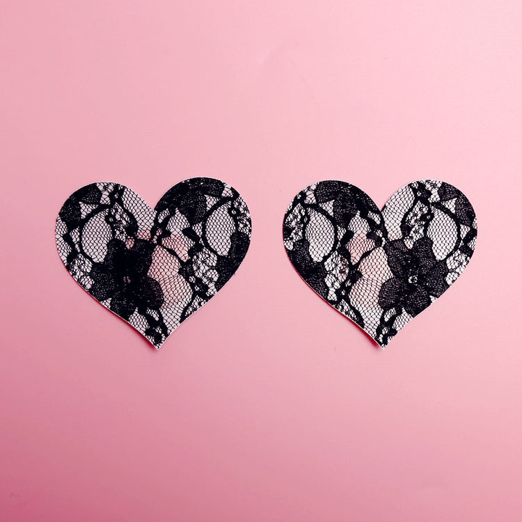 2 Pairs Ultra-Thin Sexy Black Lace Nipple Patches - Disposable, Breathable & Traceless, Snakeskin Pattern in Cross, Floral & Star Shapes for Women&