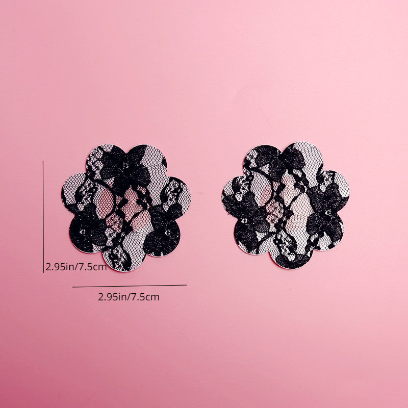 2 Pairs Ultra-Thin Sexy Black Lace Nipple Patches - Disposable, Breathable & Traceless, Snakeskin Pattern in Cross, Floral & Star Shapes for Women&