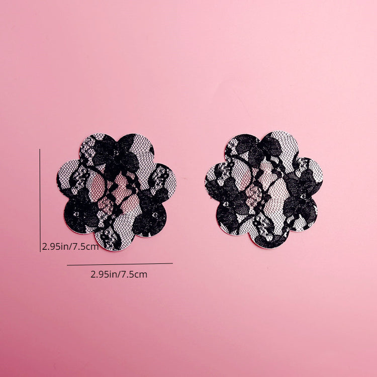 2 Pairs Ultra-Thin Sexy Black Lace Nipple Patches - Disposable, Breathable & Traceless, Snakeskin Pattern in Cross, Floral & Star Shapes for Women&