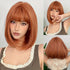 Brown 14 Inch Bob Short Straight Hair Wigs With Bangs Cute Synthetic Fiber Women&