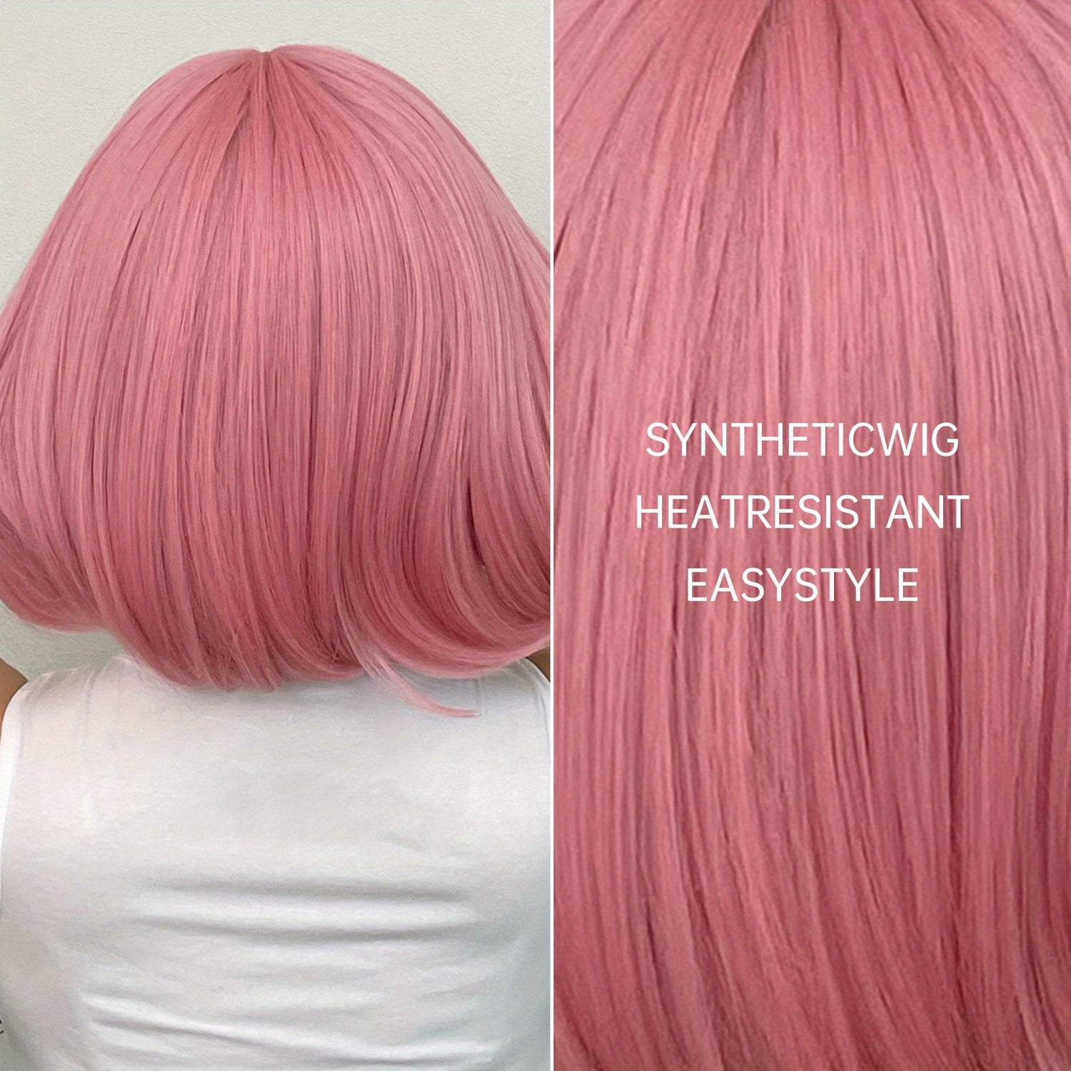 Brown 14 Inch Bob Short Straight Hair Wigs With Bangs Cute Synthetic Fiber Women&