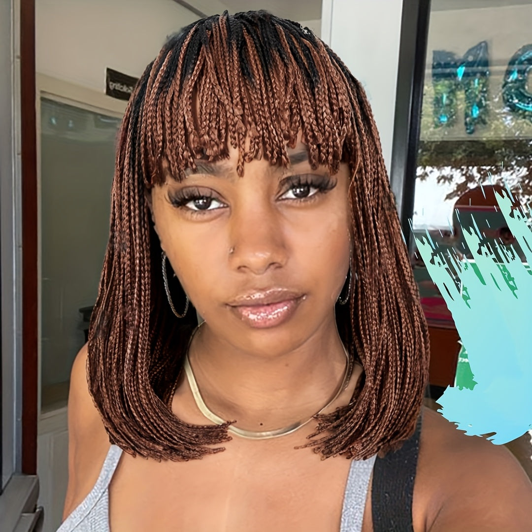 Braid Wig Short Braided Wigs For Women Synthetic Short Box Braided Wig With Bangs Small Box Braided Wigs Bob Braid Wigs - Lena & Miles Exquisite Boutique LLC.