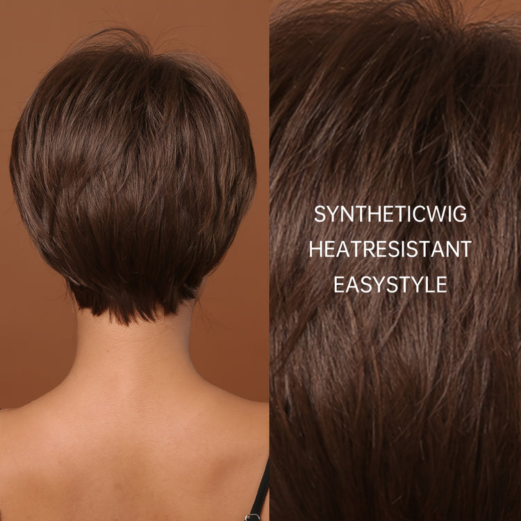 Synthetic 8 Inch Short Brown Wigs Pixie Cut Wigs For Women Daily Or Cosplay Use - Lena & Miles Exquisite Boutique LLC.