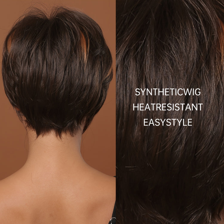 Synthetic 8 Inch Short Brown Wigs Pixie Cut Wigs For Women Daily Or Cosplay Use - Lena & Miles Exquisite Boutique LLC.