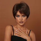 Synthetic 8 Inch Short Brown Wigs Pixie Cut Wigs For Women Daily Or Cosplay Use - Lena & Miles Exquisite Boutique LLC.