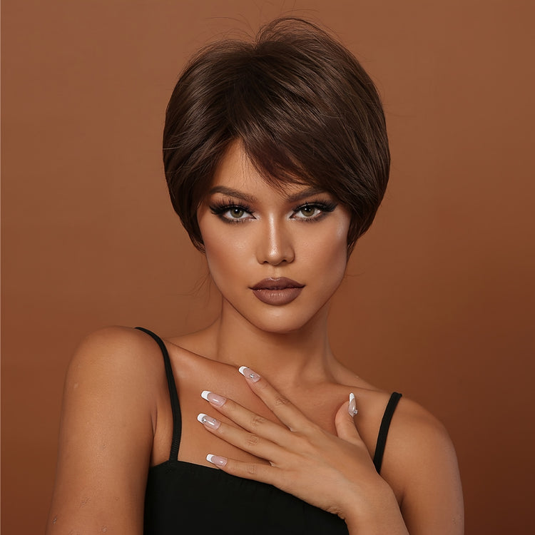 Synthetic 8 Inch Short Brown Wigs Pixie Cut Wigs For Women Daily Or Cosplay Use - Lena & Miles Exquisite Boutique LLC.