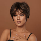 Synthetic 8 Inch Short Brown Wigs Pixie Cut Wigs For Women Daily Or Cosplay Use - Lena & Miles Exquisite Boutique LLC.