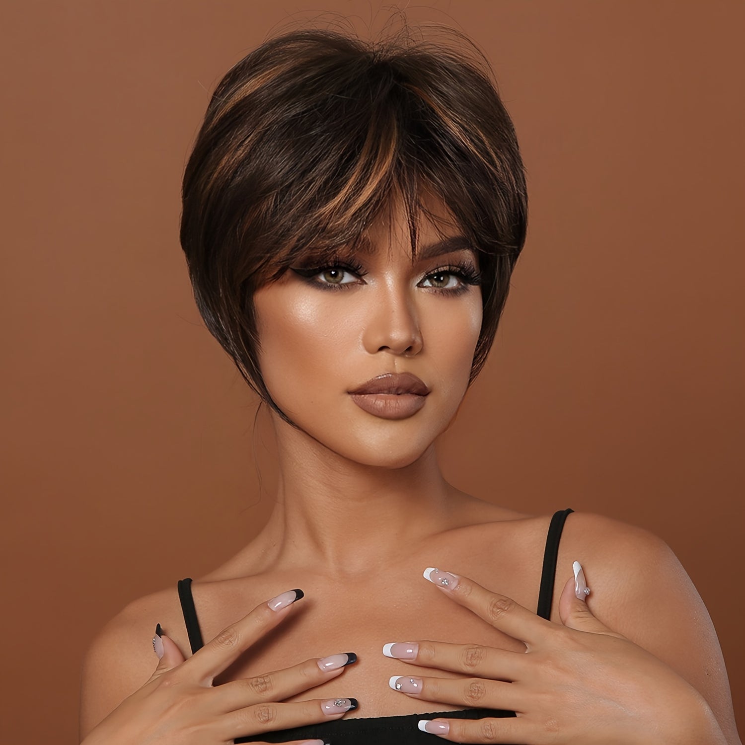 Synthetic 8 Inch Short Brown Wigs Pixie Cut Wigs For Women Daily Or Cosplay Use - Lena & Miles Exquisite Boutique LLC.