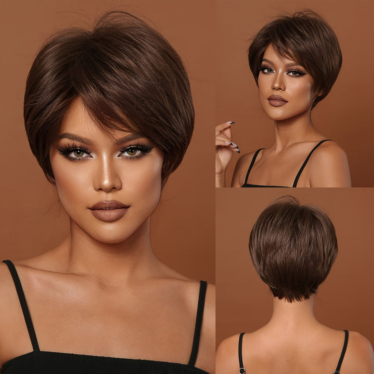 Synthetic 8 Inch Short Brown Wigs Pixie Cut Wigs For Women Daily Or Cosplay Use - Lena & Miles Exquisite Boutique LLC.