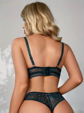 Contrast Lace Bra & Panties, Cut Out Push Up Bra & Thong Panties Lingerie Set, Women&