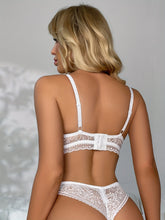 Contrast Lace Bra & Panties, Cut Out Push Up Bra & Thong Panties Lingerie Set, Women&