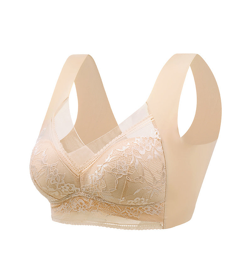 Soft & Comfortable Contrast Lace Wireless Bra, Women&