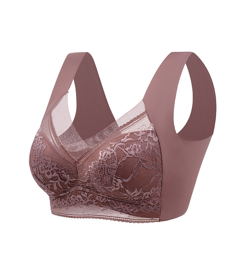 Soft & Comfortable Contrast Lace Wireless Bra, Women&