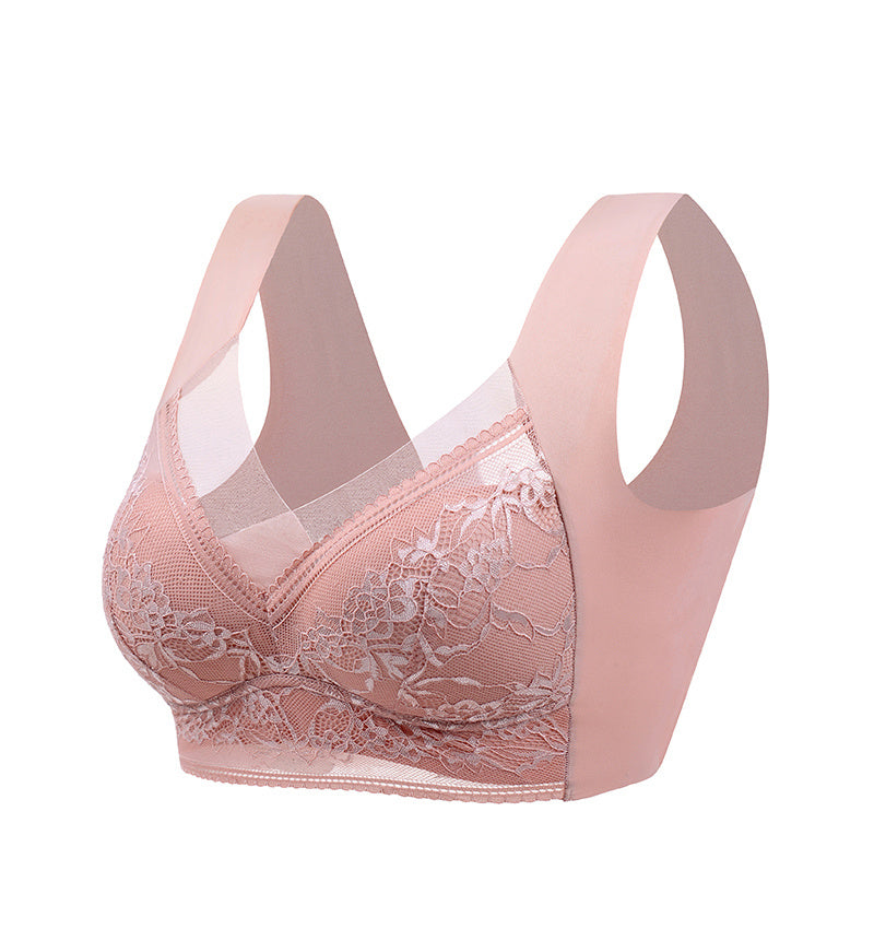 Soft & Comfortable Contrast Lace Wireless Bra, Women&