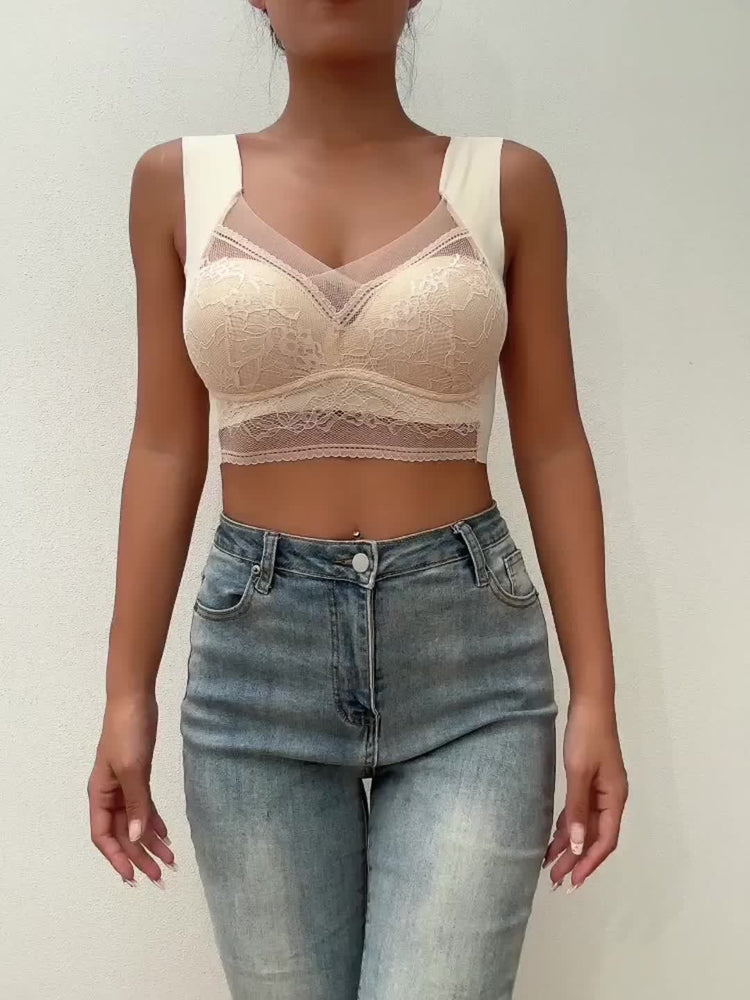 Soft & Comfortable Contrast Lace Wireless Bra, Women&