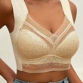 Soft & Comfortable Contrast Lace Wireless Bra, Women&