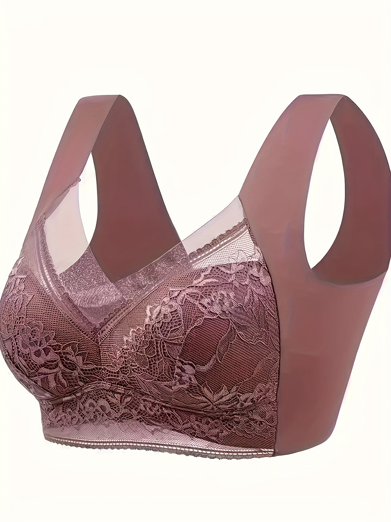 Soft & Comfortable Contrast Lace Wireless Bra, Women&