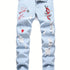 Men Distressed Straight Street Wear Letter&Heart Embroidered Ripped Jeans Casual Slim-fitting Menswear Clothing Denim Men&