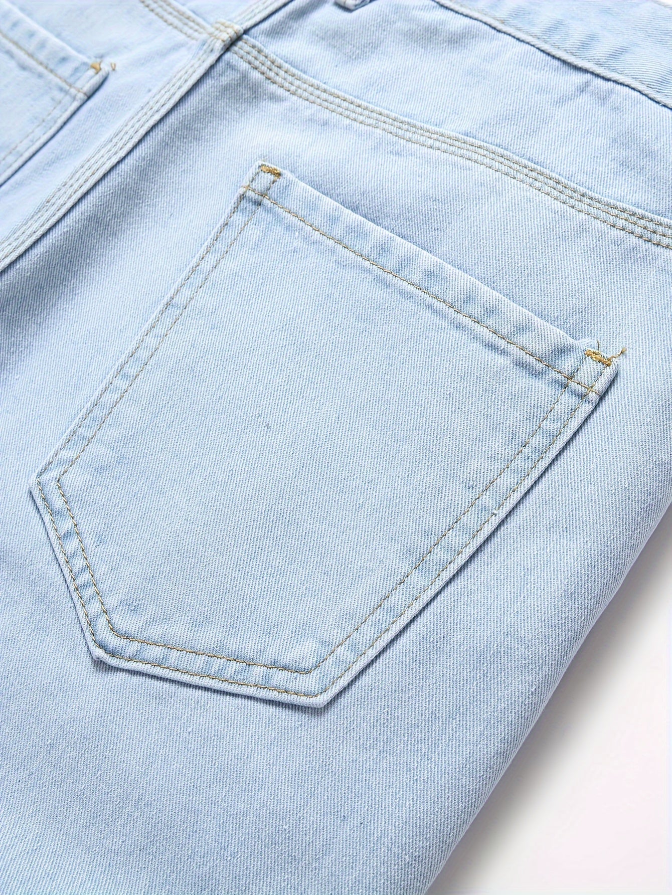 Men Distressed Straight Street Wear Letter&Heart Embroidered Ripped Jeans Casual Slim-fitting Menswear Clothing Denim Men&