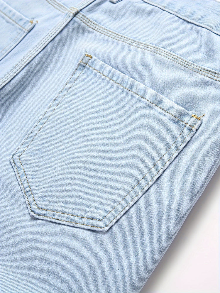 Men Distressed Straight Street Wear Letter&Heart Embroidered Ripped Jeans Casual Slim-fitting Menswear Clothing Denim Men&