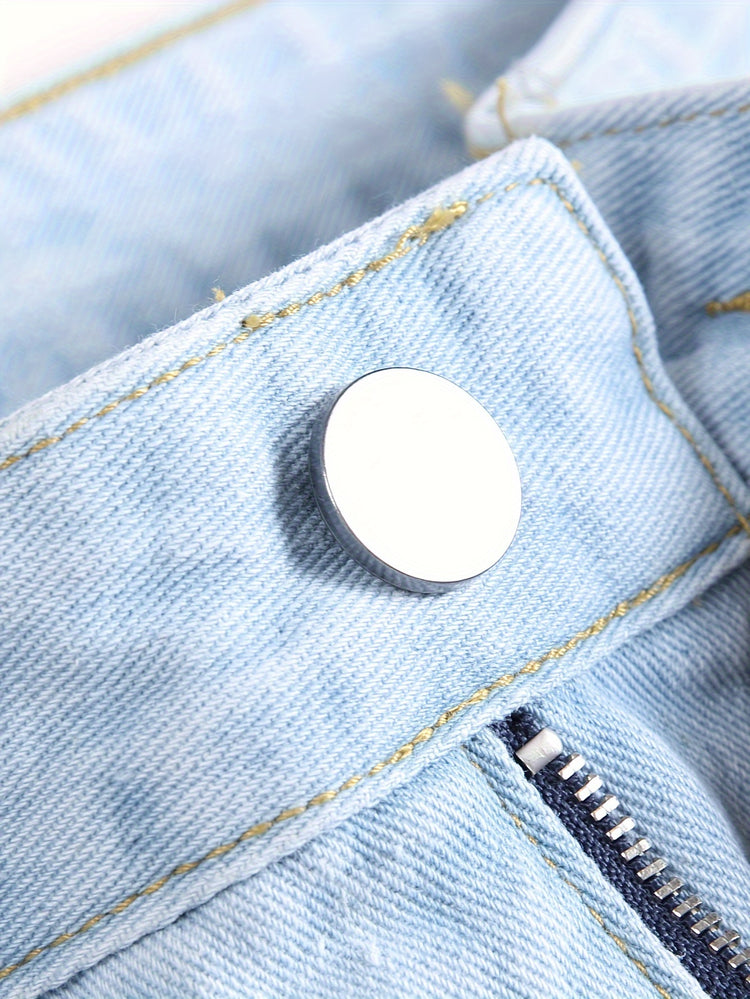 Men Distressed Straight Street Wear Letter&Heart Embroidered Ripped Jeans Casual Slim-fitting Menswear Clothing Denim Men&