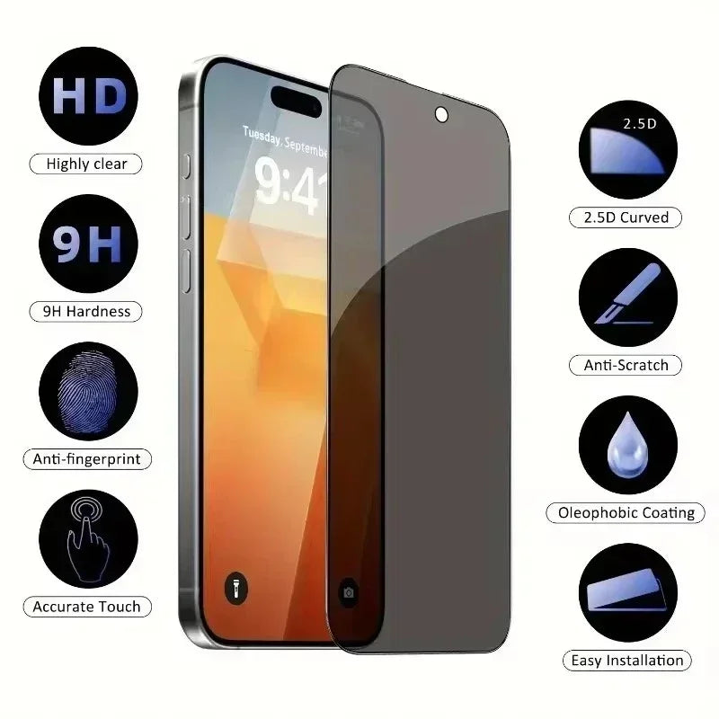 5Pcs Full Cover Privacy Screen Protector For iPhone 16 11 12 13 14 Pro Max Mini 8K Anti-spy Glass For iPhone 15 PRO XR X XS MAX - Lena & Miles Exquisite Boutique LLC.