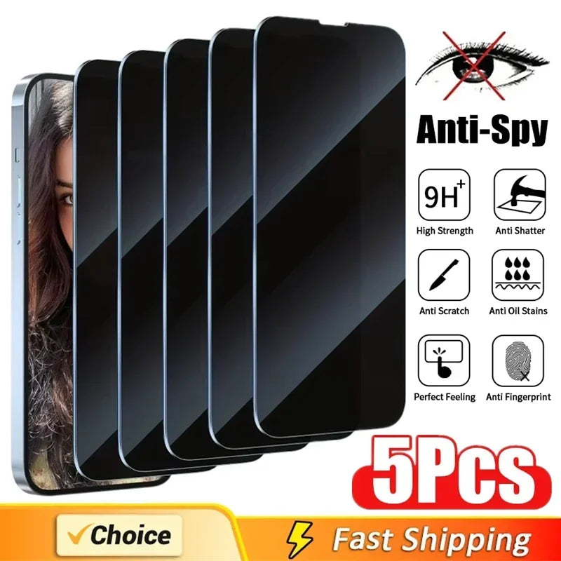 5Pcs Full Cover Privacy Screen Protector For iPhone 16 11 12 13 14 Pro Max Mini 8K Anti-spy Glass For iPhone 15 PRO XR X XS MAX - Lena & Miles Exquisite Boutique LLC.