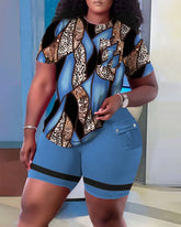 Women Two Piece Shorts Sets Solid Round Neck T Shirts Pockets Elastic Waist Short Trousers Suits Leisure Ladies 2025 Summer - Lena & Miles Exquisite Boutique LLC.