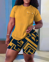 Women Two Piece Shorts Sets Solid Round Neck T Shirts Pockets Elastic Waist Short Trousers Suits Leisure Ladies 2025 Summer - Lena & Miles Exquisite Boutique LLC.