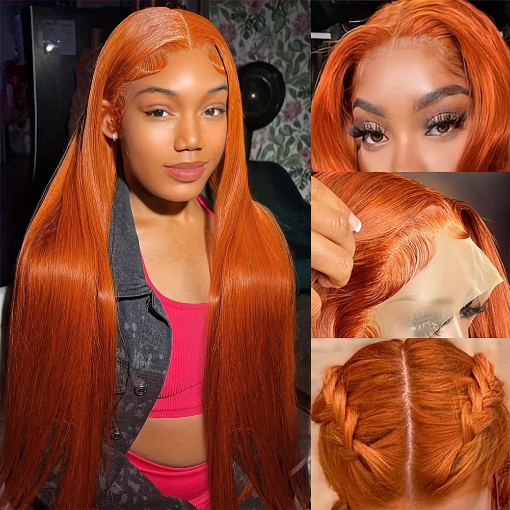 Ginger Orange Straight Wig Human Hair 13x4 Lace Front Wigs Human Hair 350