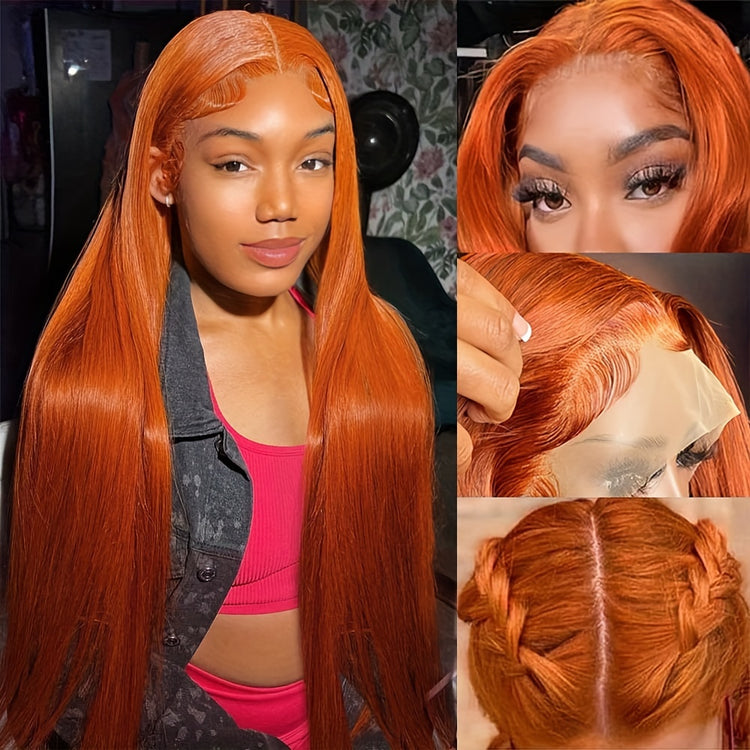 Ginger Orange Straight Wig Human Hair 13x4 Lace Front Wigs Human Hair 350