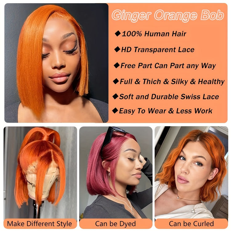 Ginger Orange Straight Wig Human Hair 13x4 Lace Front Wigs Human Hair 350