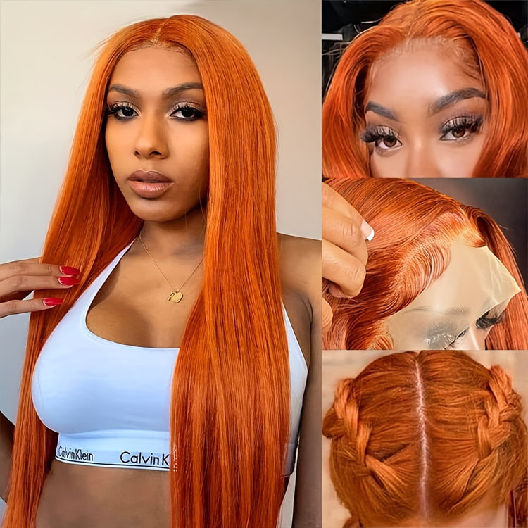 Ginger Orange Straight Wig Human Hair 13x4 Lace Front Wigs Human Hair 350