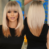 Shoulder Length Ombre Blonde Wig for Women Christmas Costume Cosplay High Density Synthetic Layered Straight Hair Wigs with Bangs Heat Resistant Fiber 20 Inch - Lena & Miles Exquisite Boutique LLC.