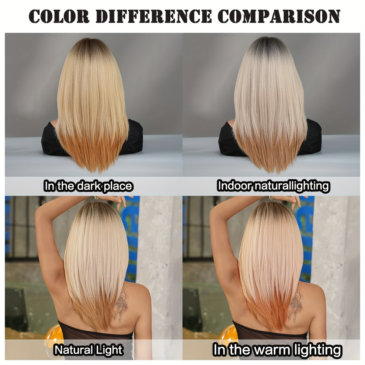 Shoulder Length Ombre Blonde Wig for Women Christmas Costume Cosplay High Density Synthetic Layered Straight Hair Wigs with Bangs Heat Resistant Fiber 20 Inch - Lena & Miles Exquisite Boutique LLC.