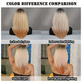 Shoulder Length Ombre Blonde Wig for Women Christmas Costume Cosplay High Density Synthetic Layered Straight Hair Wigs with Bangs Heat Resistant Fiber 20 Inch - Lena & Miles Exquisite Boutique LLC.