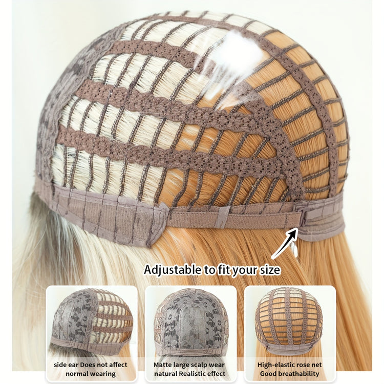 Shoulder Length Ombre Blonde Wig for Women Christmas Costume Cosplay High Density Synthetic Layered Straight Hair Wigs with Bangs Heat Resistant Fiber 20 Inch - Lena & Miles Exquisite Boutique LLC.