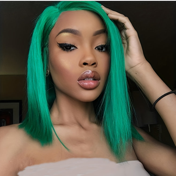 Colored 13x4 Bob Wigs Human Hair 180% Density Dark Green Blue Bob Lace Front Wig Straight Lace Front Human Hair Wigs For Women - Lena & Miles Exquisite Boutique LLC.