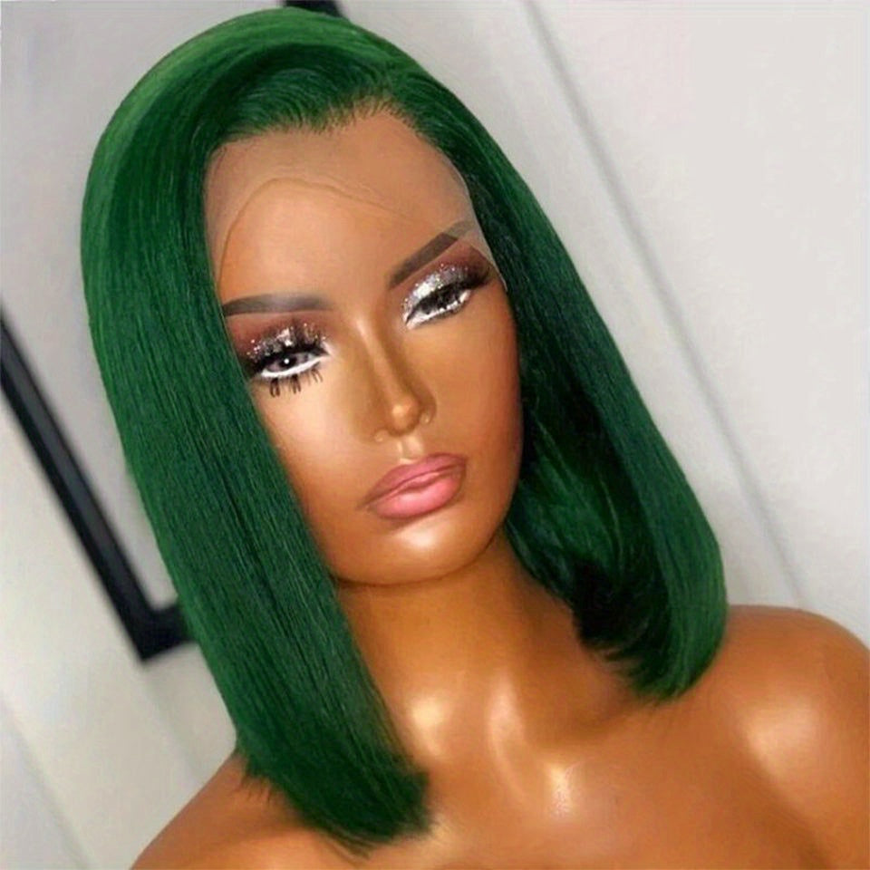 Colored 13x4 Bob Wigs Human Hair 180% Density Dark Green Blue Bob Lace Front Wig Straight Lace Front Human Hair Wigs For Women - Lena & Miles Exquisite Boutique LLC.