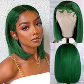 Colored 13x4 Bob Wigs Human Hair 180% Density Dark Green Blue Bob Lace Front Wig Straight Lace Front Human Hair Wigs For Women - Lena & Miles Exquisite Boutique LLC.