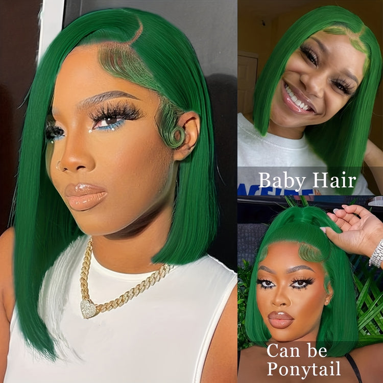 Colored 13x4 Bob Wigs Human Hair 180% Density Dark Green Blue Bob Lace Front Wig Straight Lace Front Human Hair Wigs For Women - Lena & Miles Exquisite Boutique LLC.
